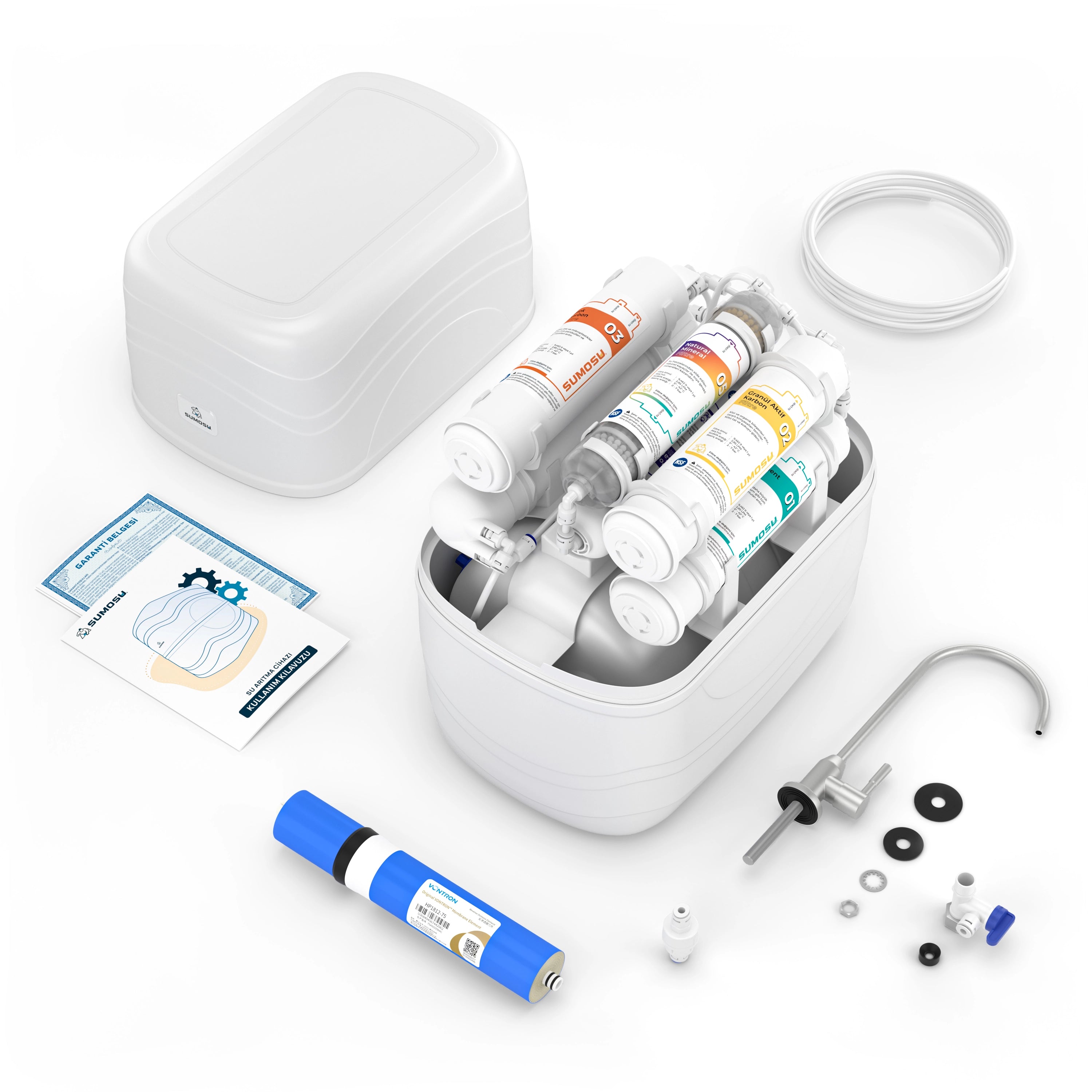 Sumosu Home Natural Su Arıtma Cihazı Kutu İçeriği - Beyaz #renk_beyaz
